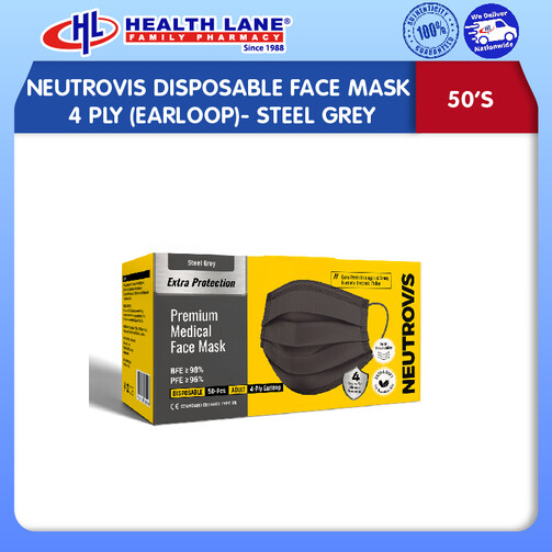NEUTROVIS  MASK MUKA 4 PLY 50'S (EARLOOP)- STEEL GREY